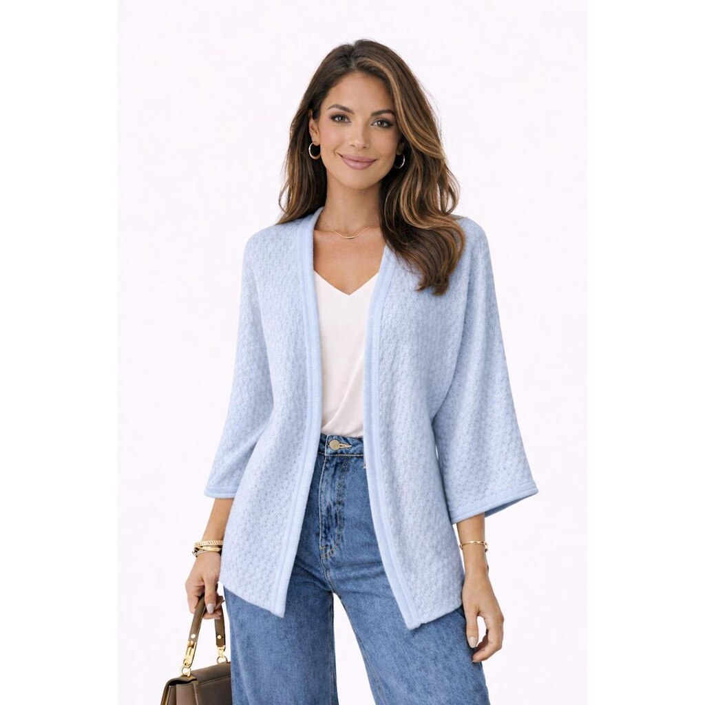 Cardigan Tricô D Bell Outlet Fashion Manga Longa Azul