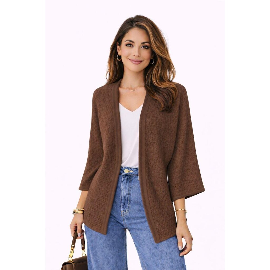 Cardigan Tricô D Bell Outlet Fashion Manga Longa Marrom