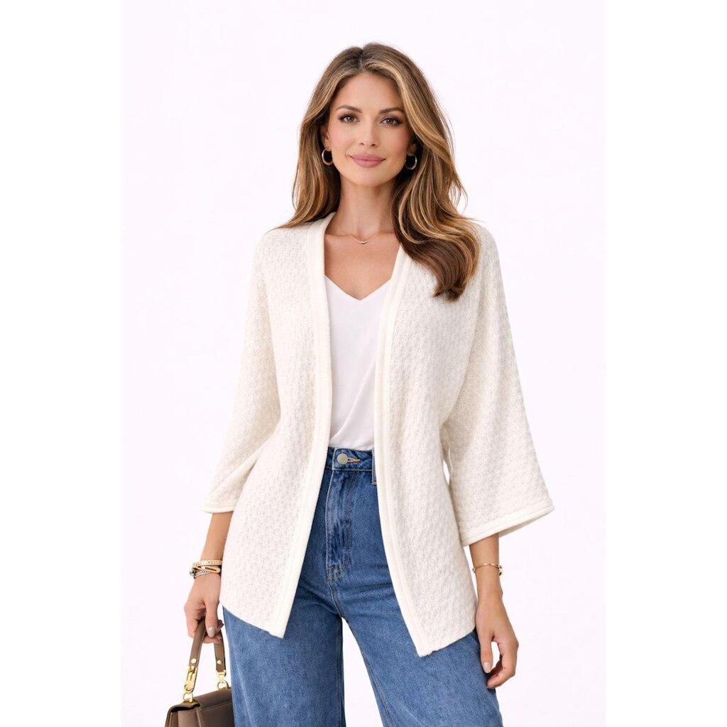 Cardigan Tricô D Bell Outlet Fashion Manga Longa Off White