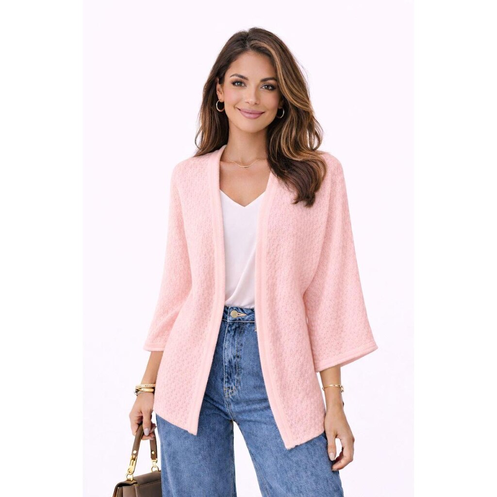 Cardigan Tricô D Bell Outlet Fashion Manga Longa Rosa