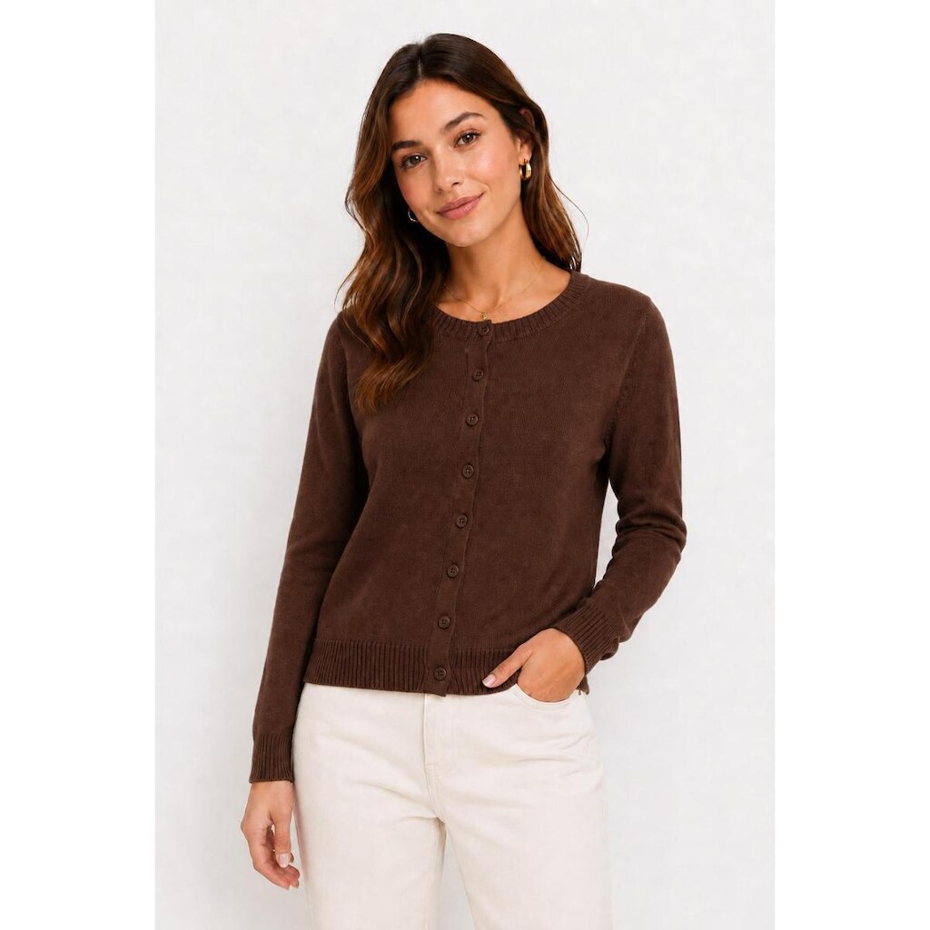 Cardigan Tricôt D Bell Outlet Fashion Botões Marrom Chocolate