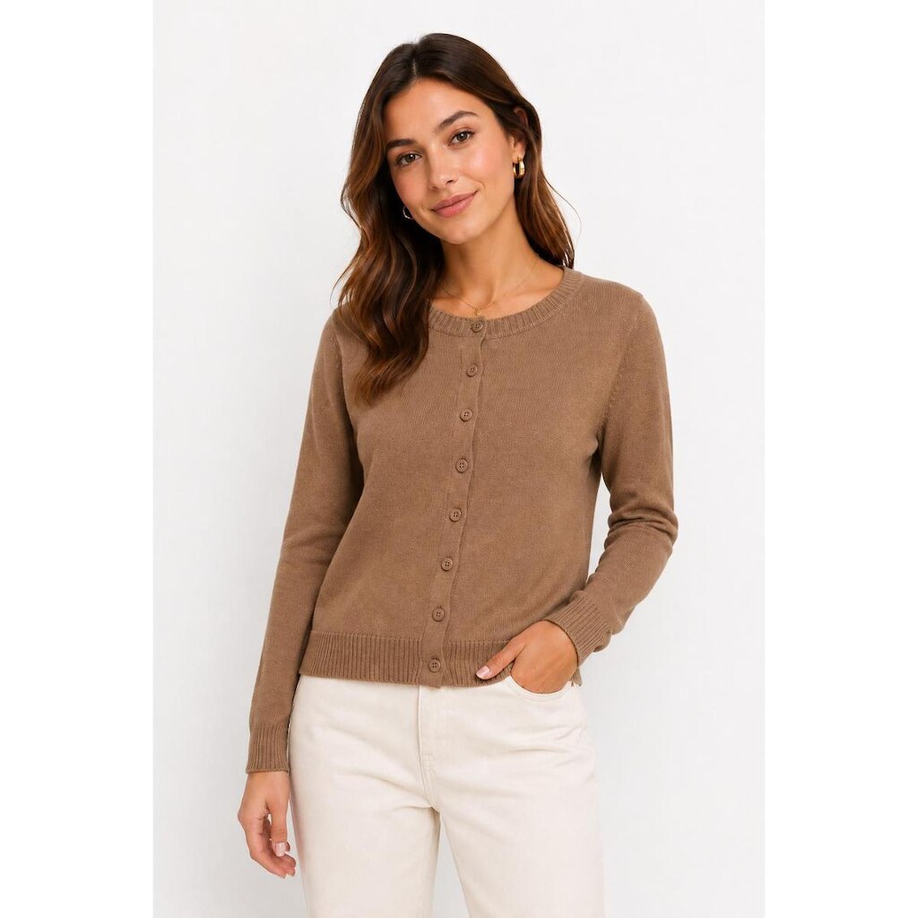 Cardigan Tricôt D Bell Outlet Fashion Botões Marrom Claro