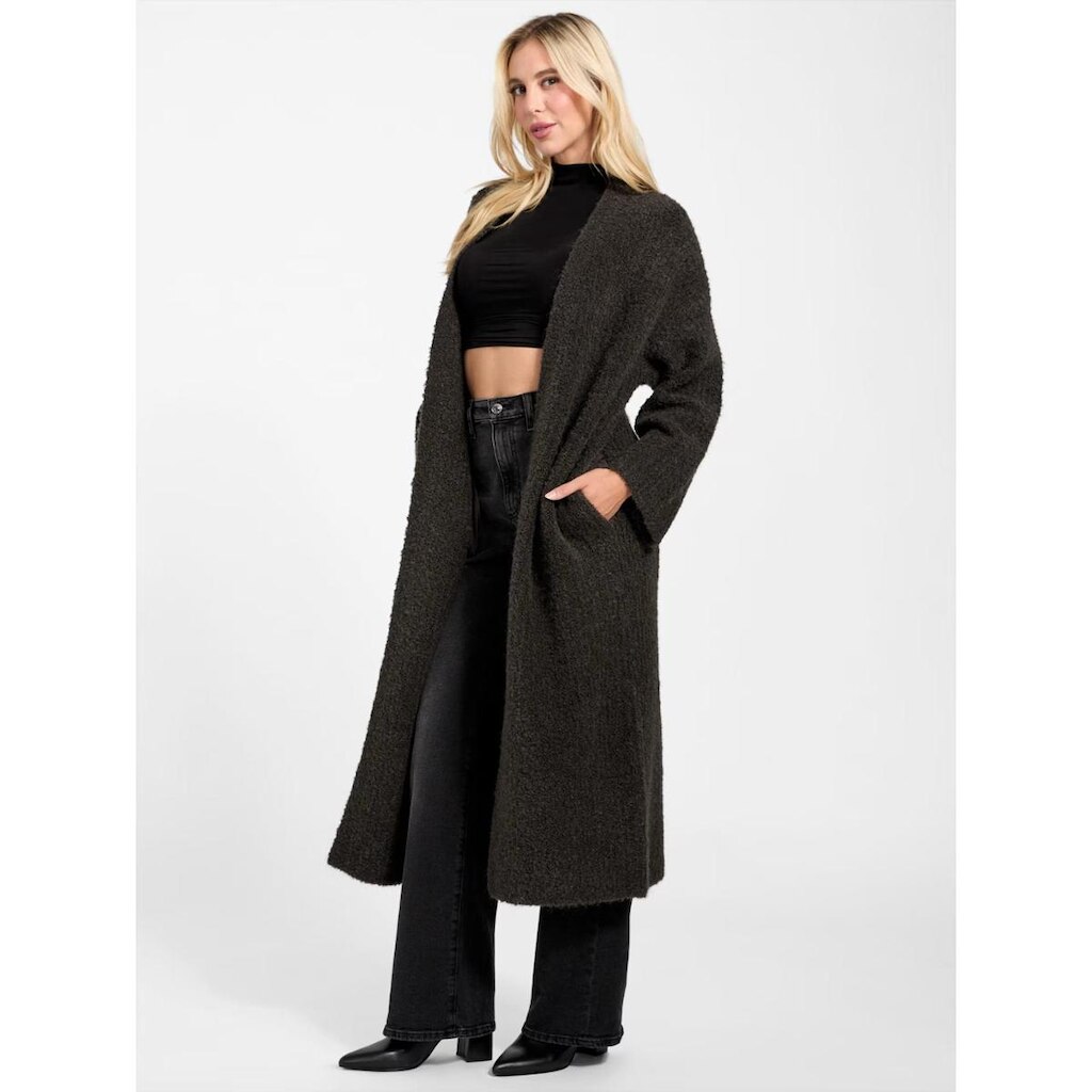 Cardigan Tricot Longo Canelado Eco Marrom