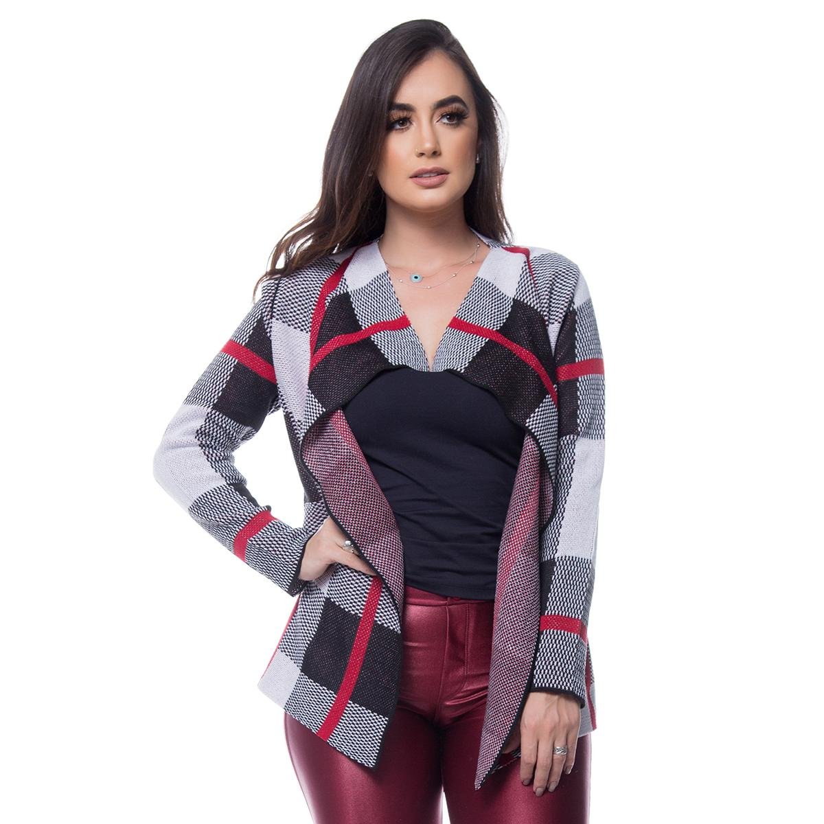 cardigan feminino xadrez