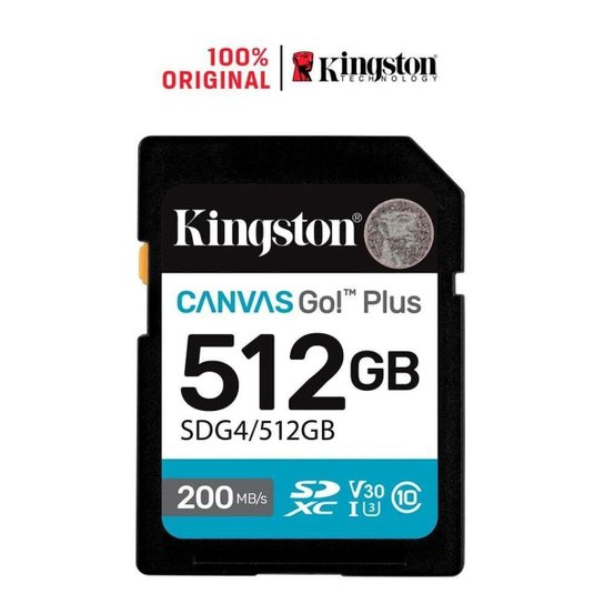 Cartão de memória Kingston, SDXC Canvas Go Plus, 512GB, Gen4, 200MB/s - SDG4/512GB