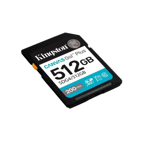 Cartão de memória Kingston, SDXC Canvas Go Plus, 512GB, Gen4, 200MB/s - SDG4/512GB