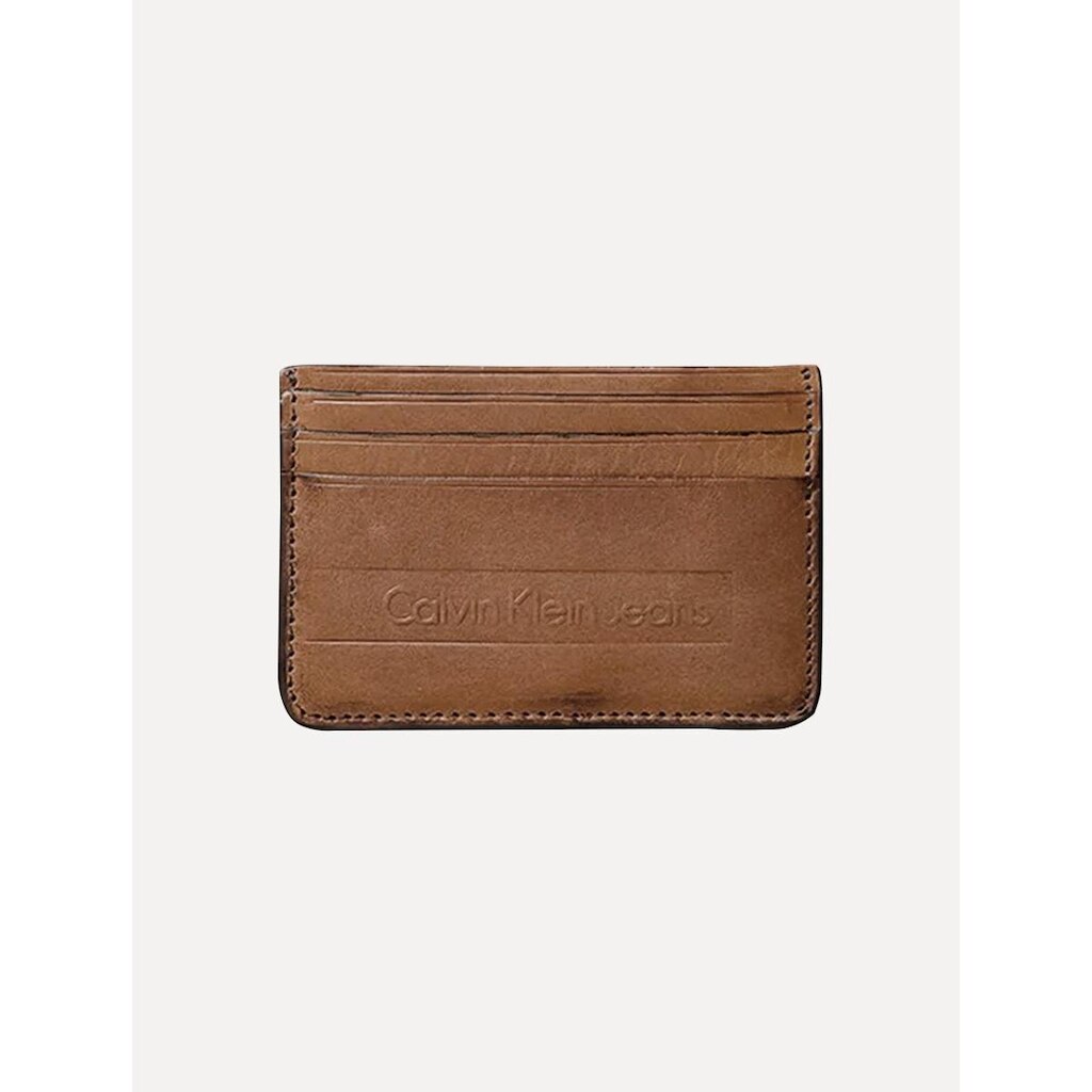 Carteira Calvin Klein Jeans Porta Cartão CKJ Basic Havana Couro Marrom