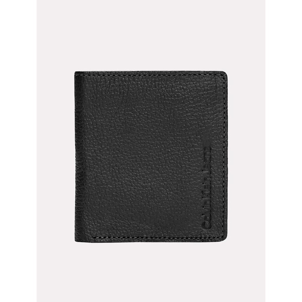 Carteira Calvin Klein Jeans Porta Cartão Couro Vertical Logo Floater Preta