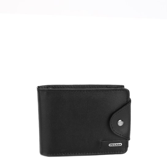 Carteira Couro Pegada Flap Botão Masculina - Preto