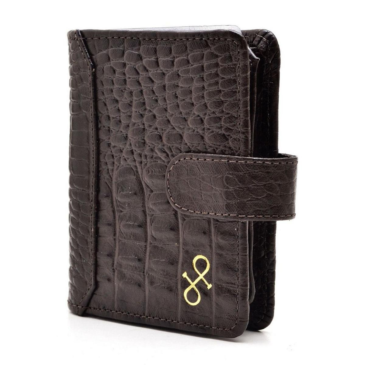 Carteira de Couro Hendy Bag Crocô Feminina - Marrom Escuro Menor preço em Carteira de Couro Hendy Bag Crocô Feminina - Marrom Escuro