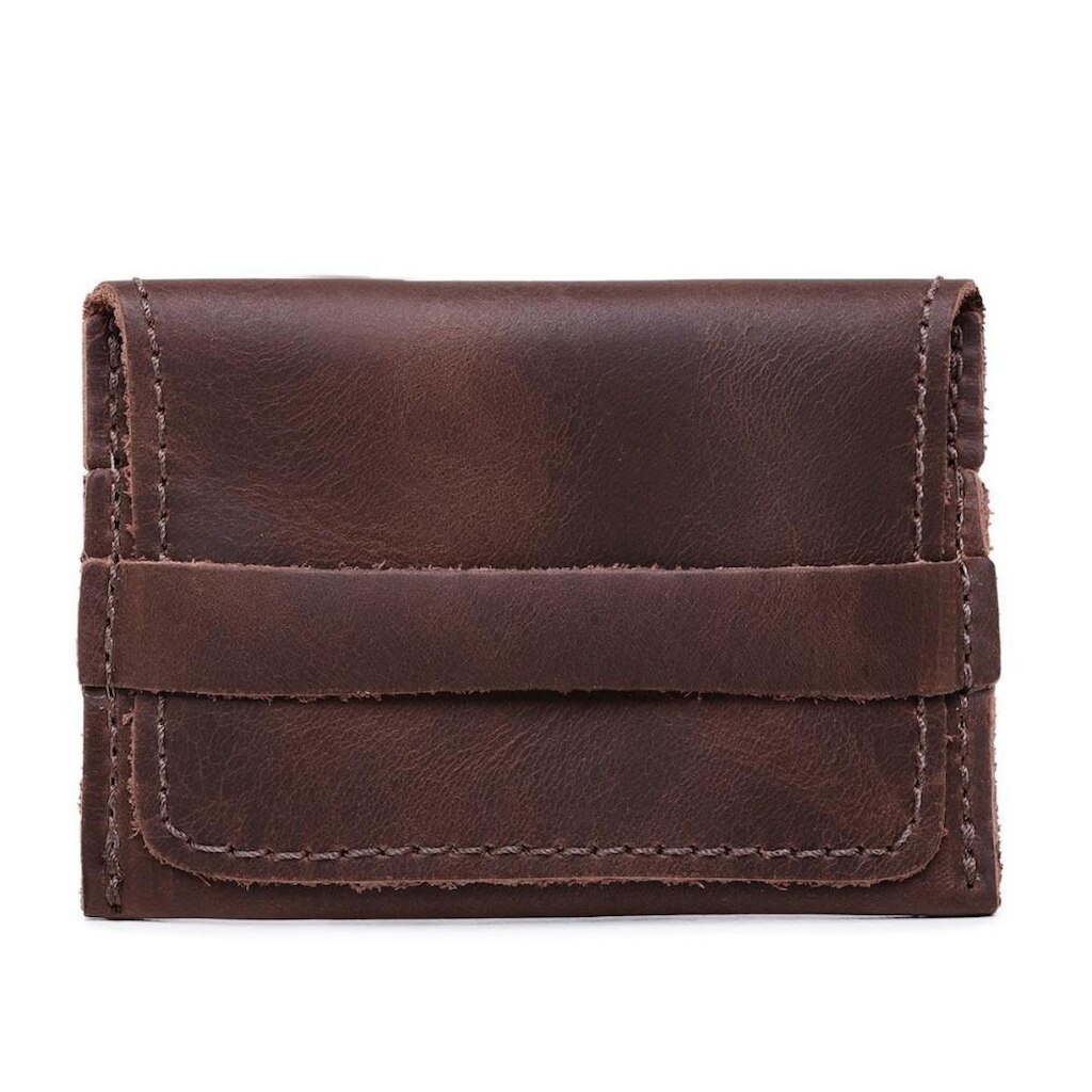 Carteira Envelope Masculina Couro Rustico de Mão Pequena Resistente Com Costura Manual Reforçada