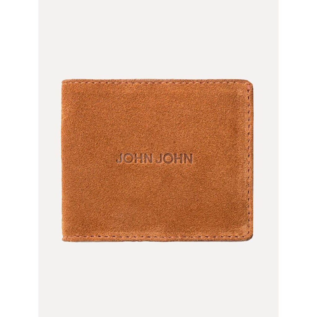 Carteira John John Masculina Couro JJ Suede Marrom Claro