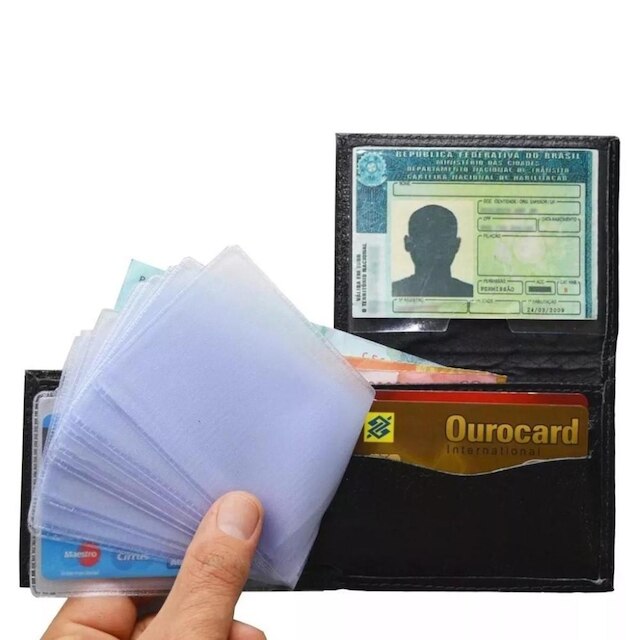 Carteira Masculina Couro Em L Plasticos Internos Porta CNH Cartoes e Cedulas