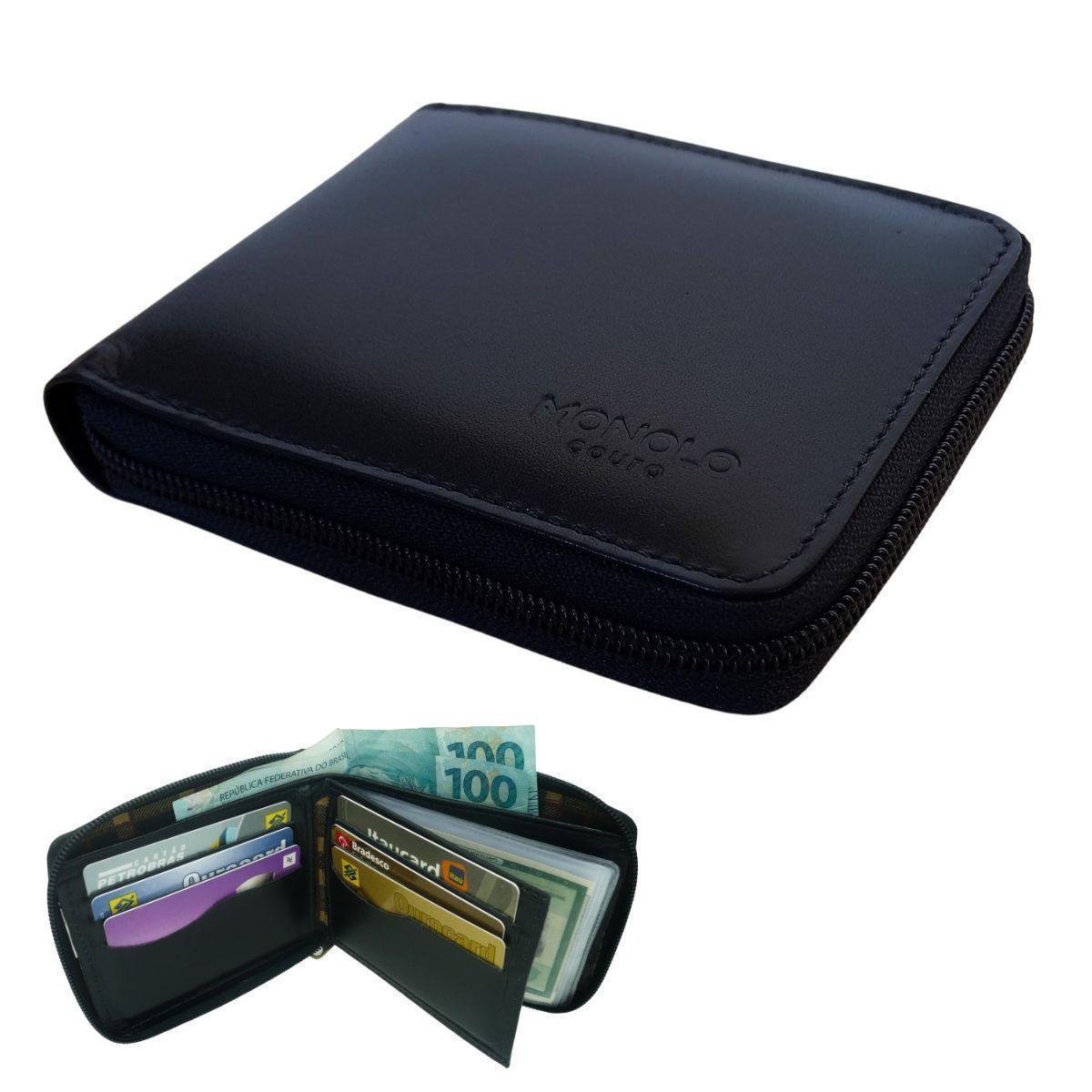 Menor preço em Carteira Masculina Couro Legítimo Grande Ziper externo Completa grande executiva porta documentos