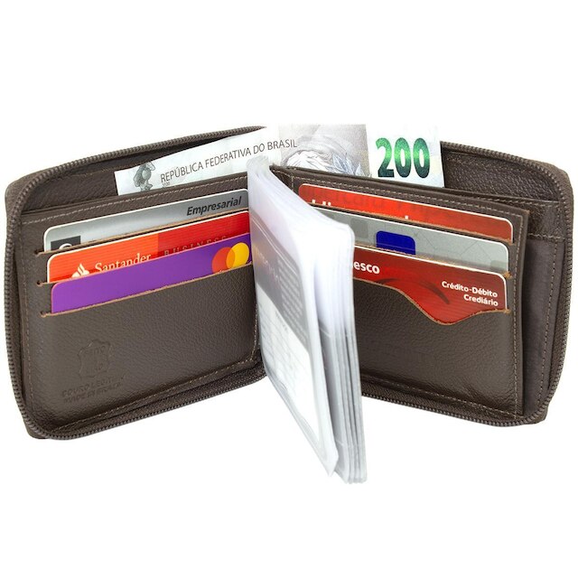 Carteira Masculina Couro Legítimo Zíper Porta Cartão moedas com caixa Presente Cod 830