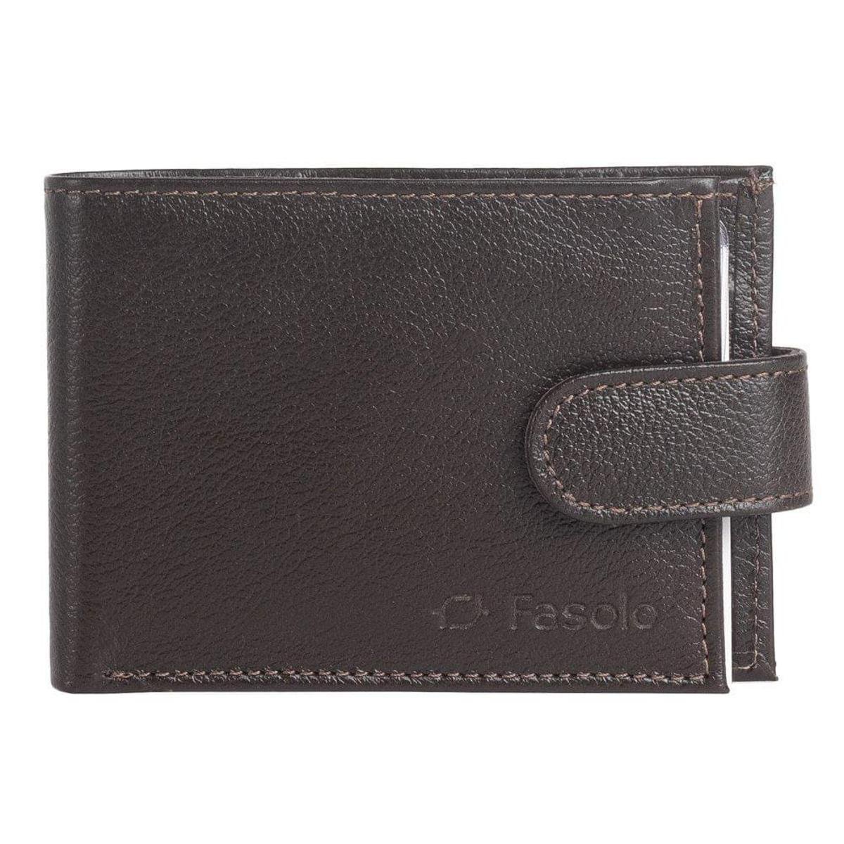 Carteira Masculina de Couro Fasolo com Botão Café - Marrom Menor preço em Carteira Masculina de Couro Fasolo com Botão Café - Marrom