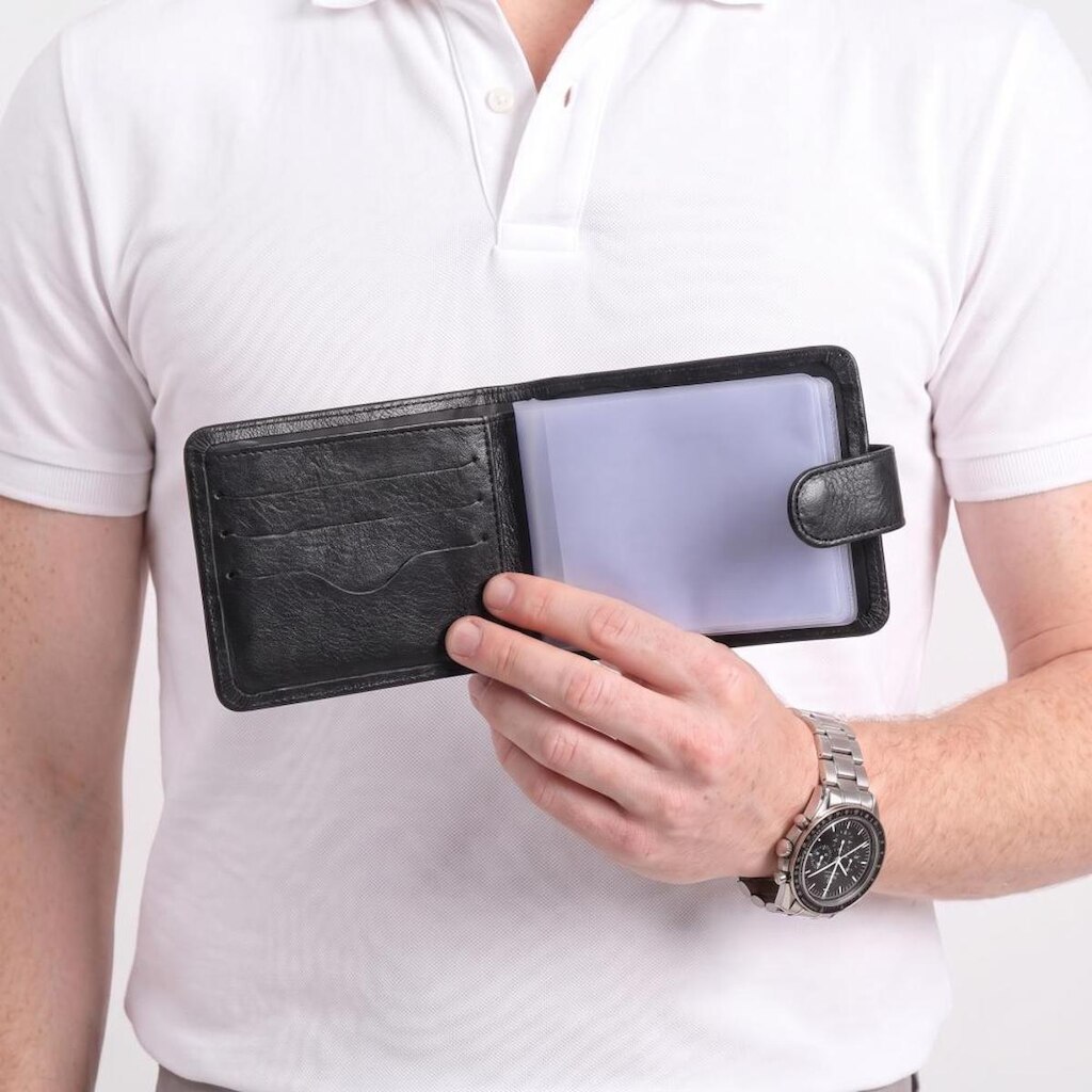 Carteira Masculina em Couro com Fecho de Pressão
