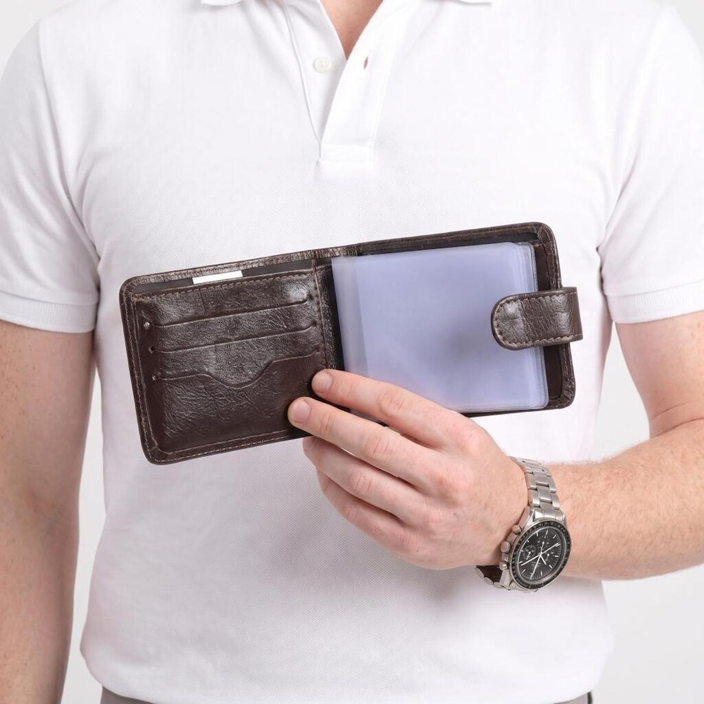 Carteira Masculina em Couro com Fecho de Pressão
