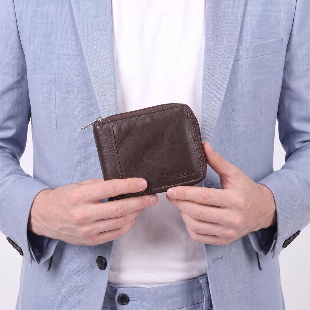 Carteira Masculina em Couro com Fecho de Ziper