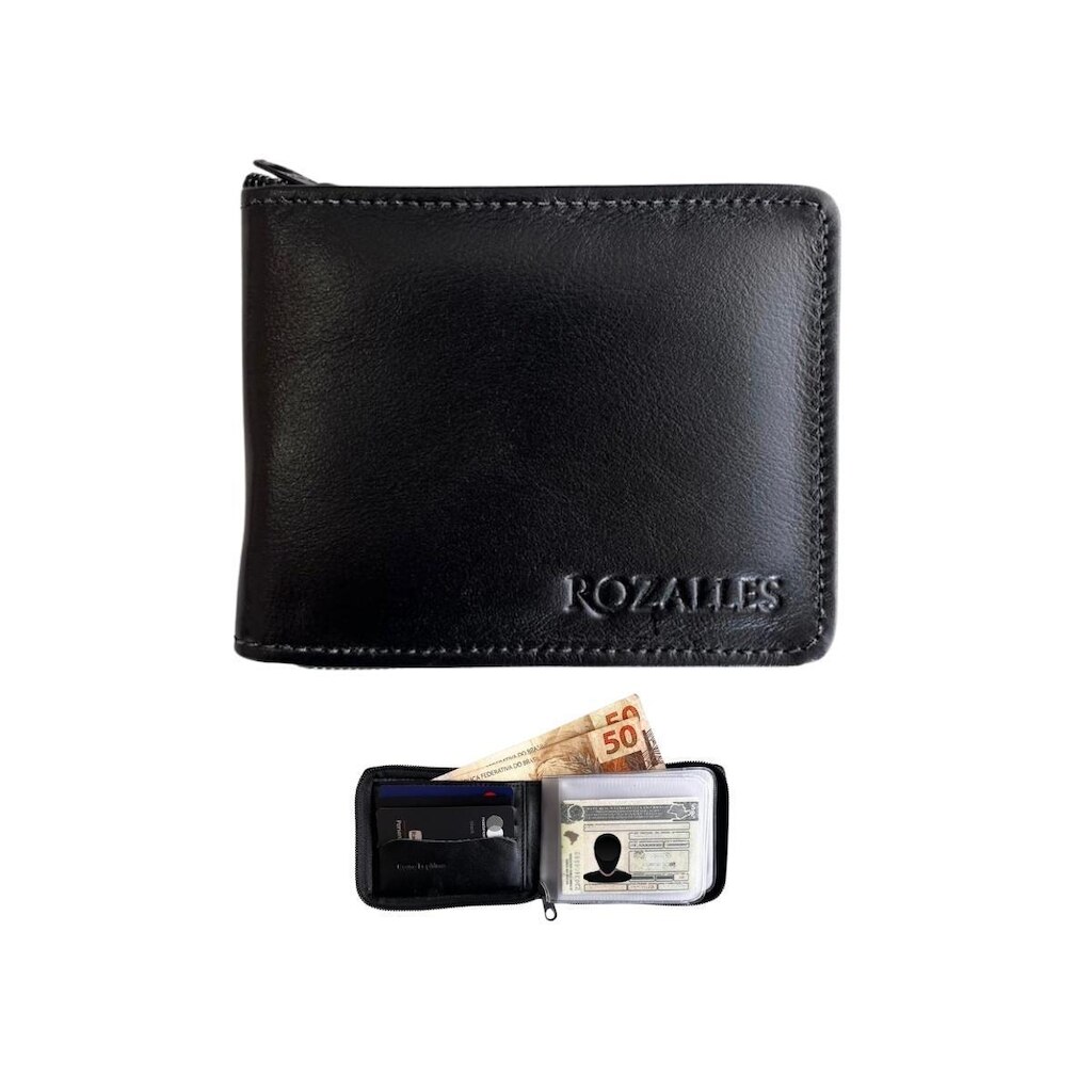 Carteira Masculina Horizontal Couro Legitimo Fecho Ziper