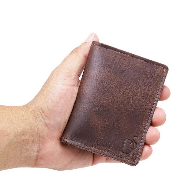 Carteira Masculina Slim em Couro Porta Cartao Vertical Lisa Pequena Portatil Forro Interno