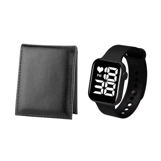 carteira masculina slim porta cartão + relogio digital