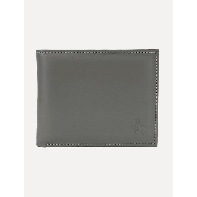 Carteira Original Penguin Masculina Couro Lisa Logo Grafite