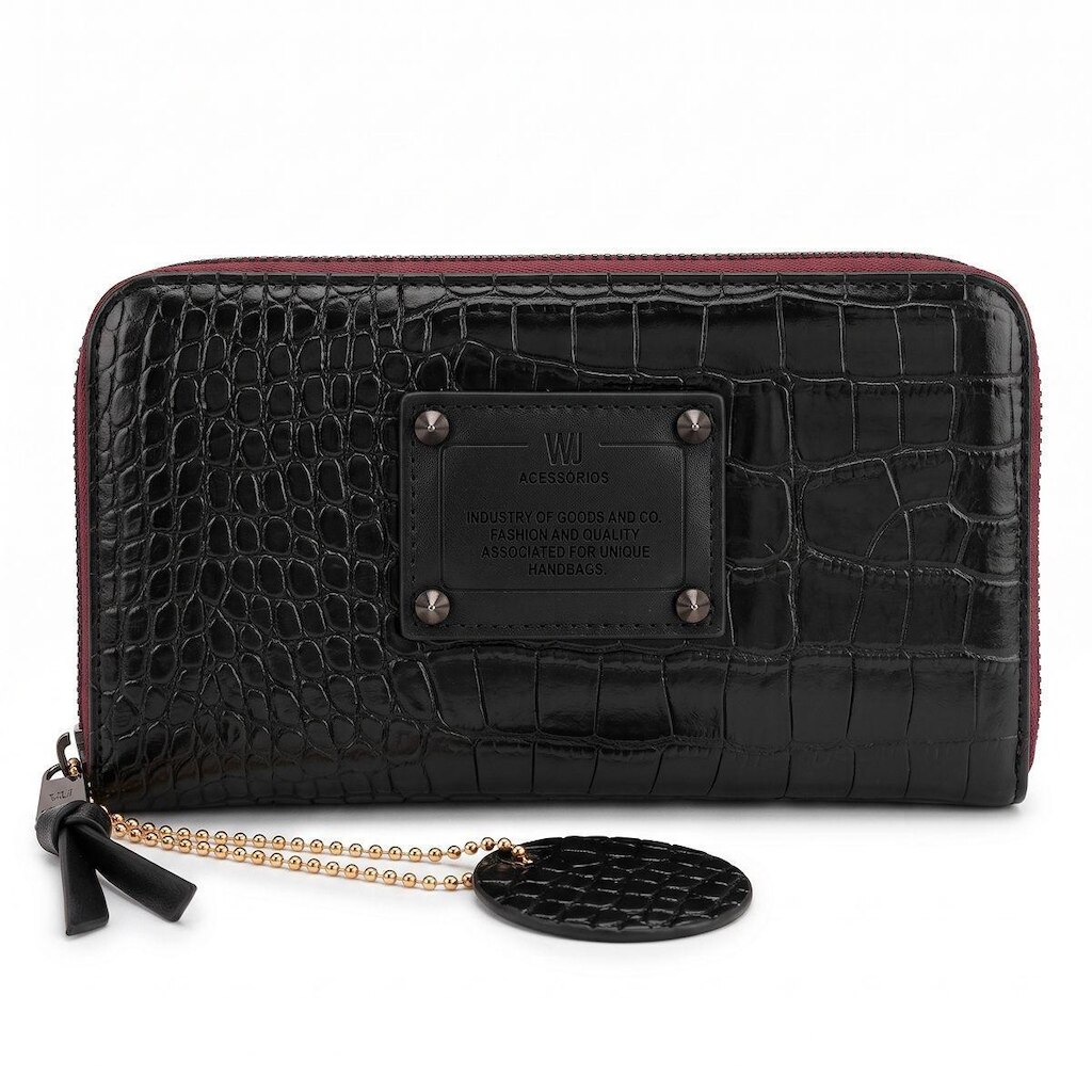 Carteira WJ Feminina Grande Envernizada Croco 30673 Preto