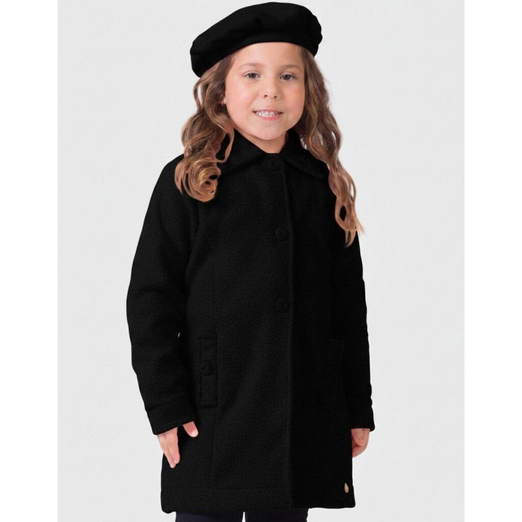 Casaco Abooado Com Boina Soft Frio Rosa Dia a Dia Moda Inverno Elegante - Menina 4 a 14 anos