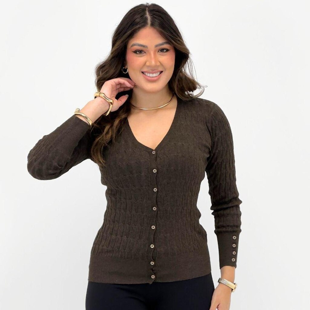 Casaco Aishty Cardigan com Botão Feminino