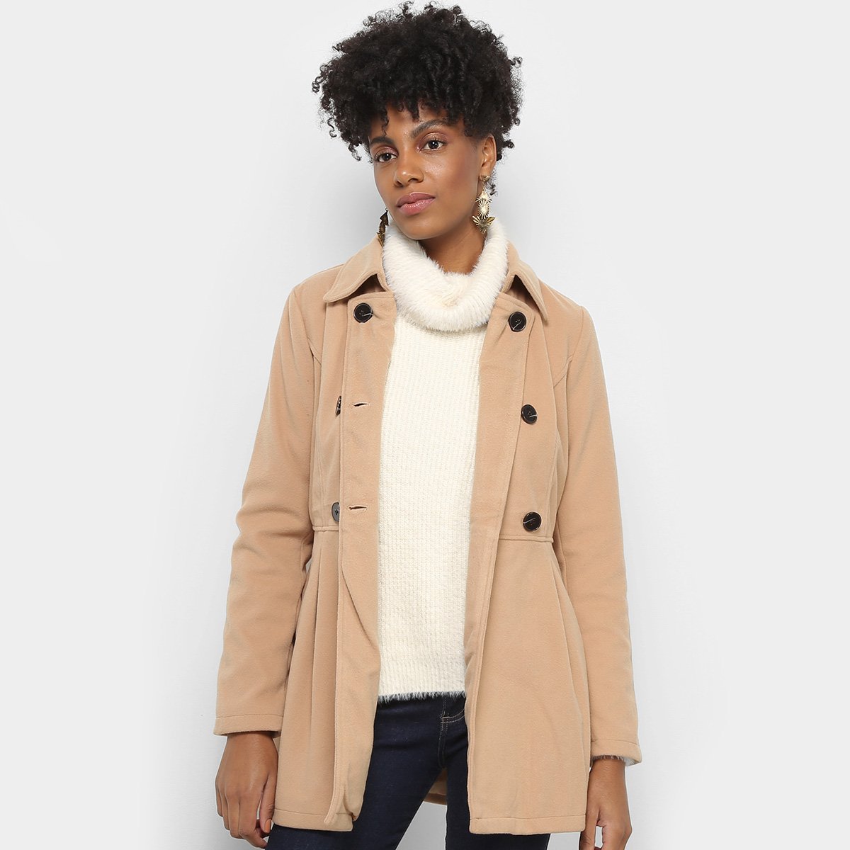 Casaco Alfaiataria Queen's Botões Alongado Feminino - Caramelo Menor preço em Casaco Alfaiataria Queen's Botões Alongado Feminino - Caramelo
