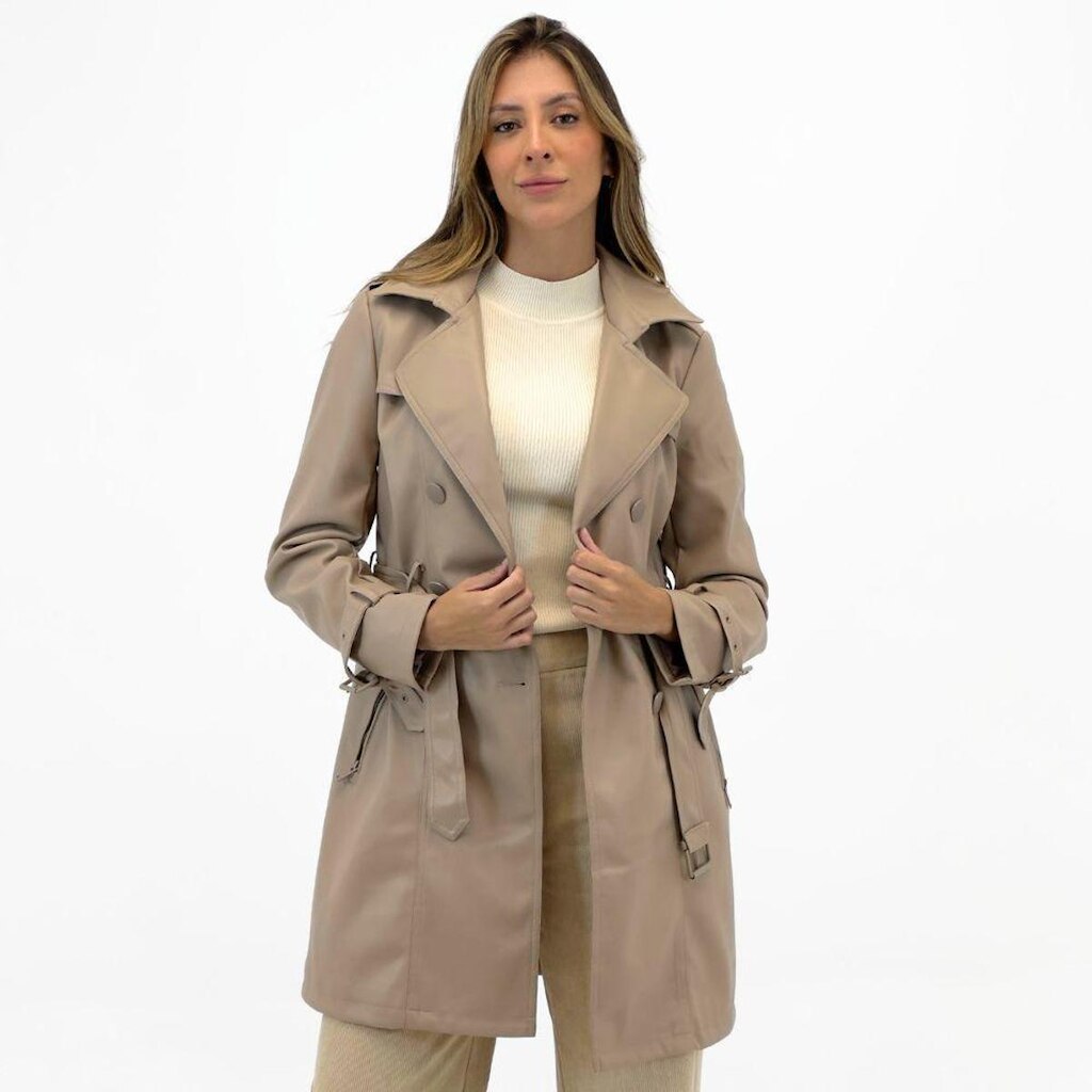Casaco Alpelo Trench Coat em P.u com Cinto Feminino