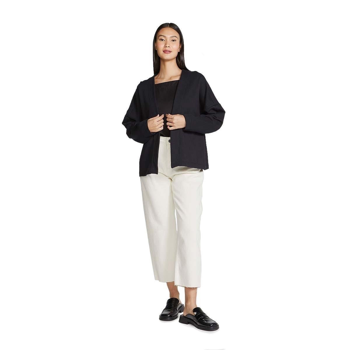 Casaco Básico Feminino Em Algodão Peluciado Oversized - 06DJNMCEN1 - Preto Menor preço em Casaco Básico Feminino Em Algodão Peluciado Oversized - 06DJNMCEN1 - Preto