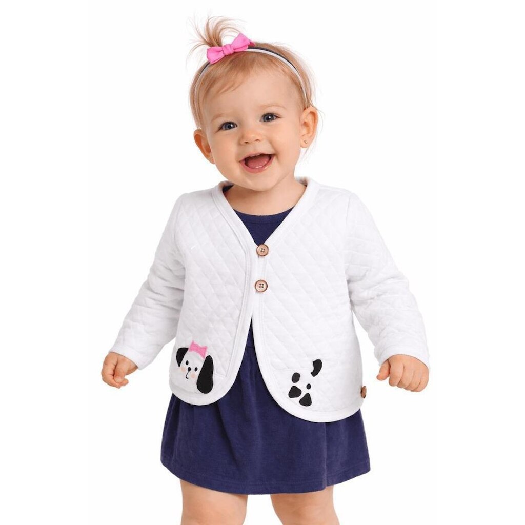 Casaco Bebê Menina Passeando Alphabeto Branco