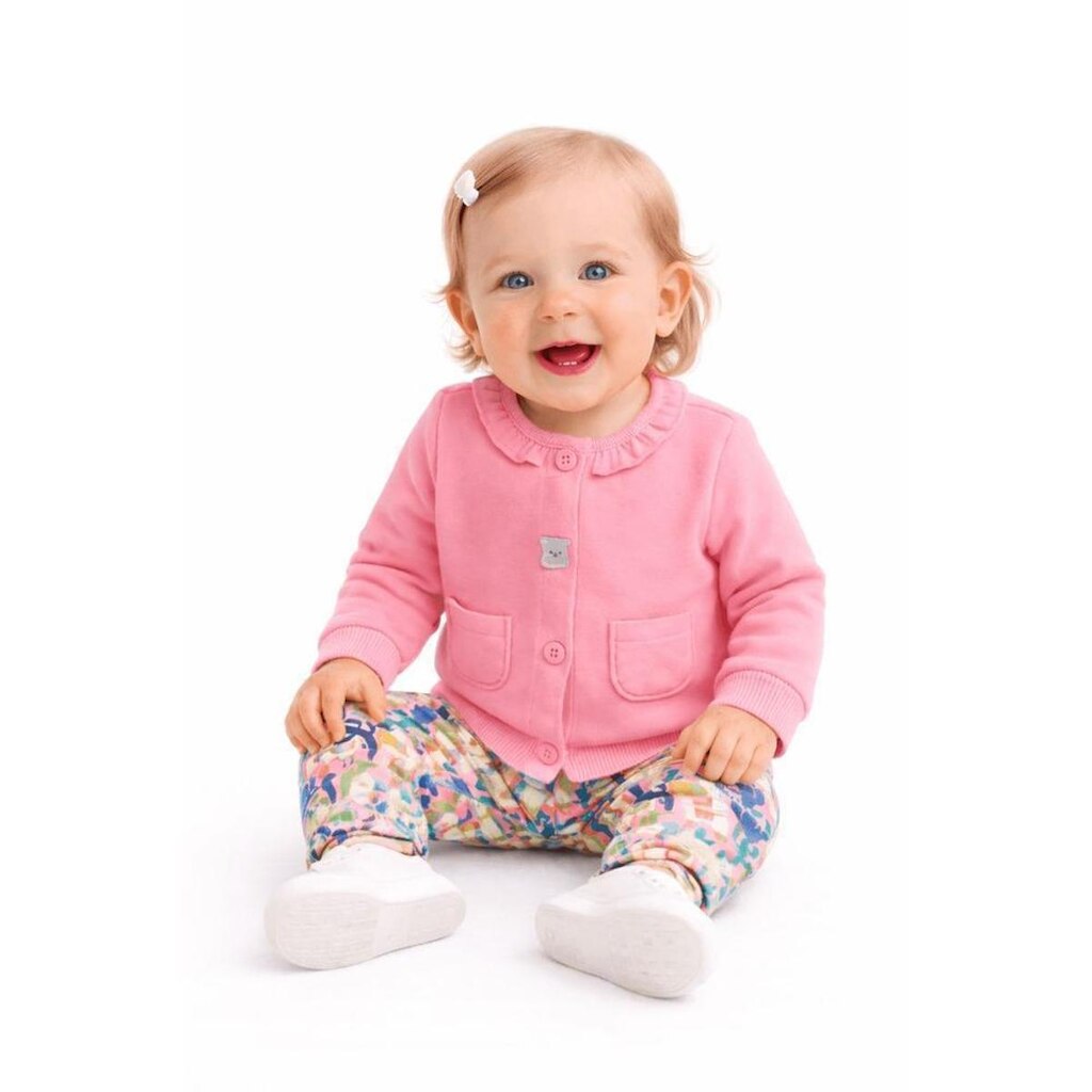 Casaco Bebê Menina Vila de Alinhavos Alphabeto Rosa