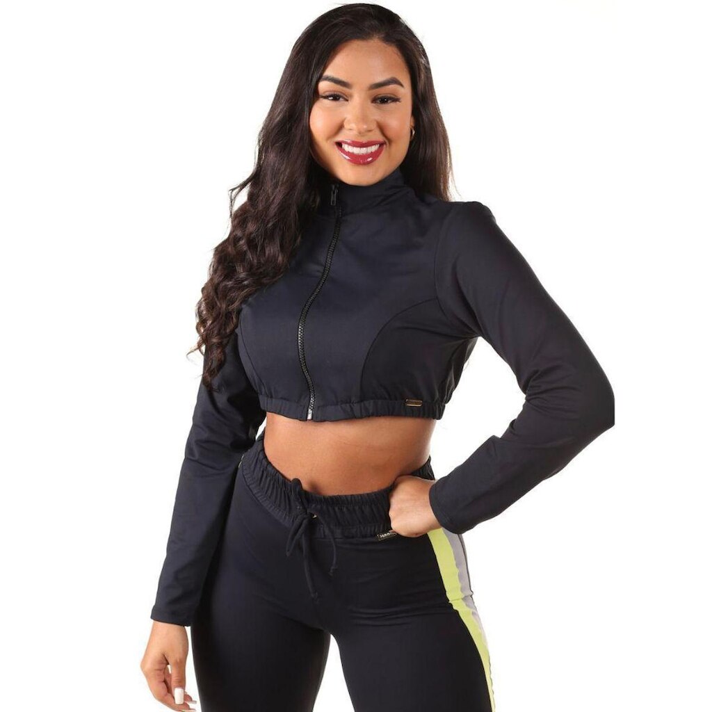Casaco Cropped Fitness DRISHEER Zíper Catherine feminino
