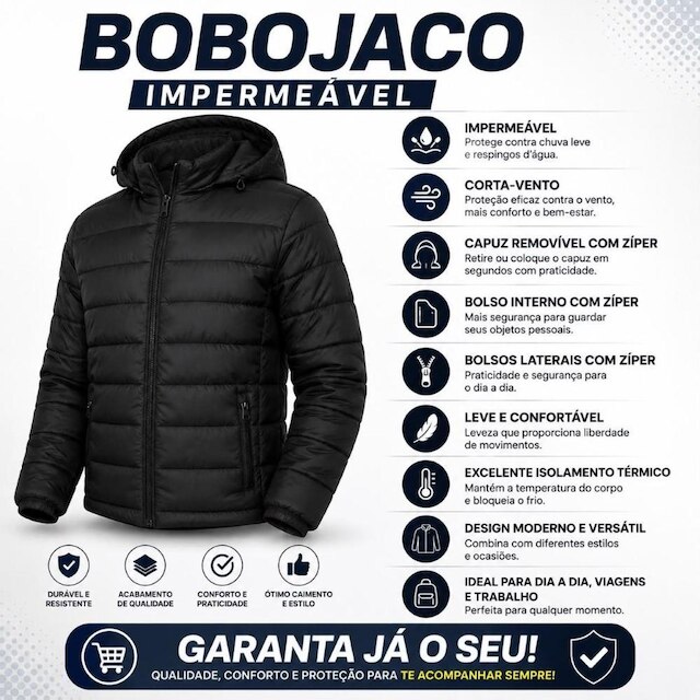 Casaco de Frio Bobojaco Puffer Jaqueta Impermeavel Masculina