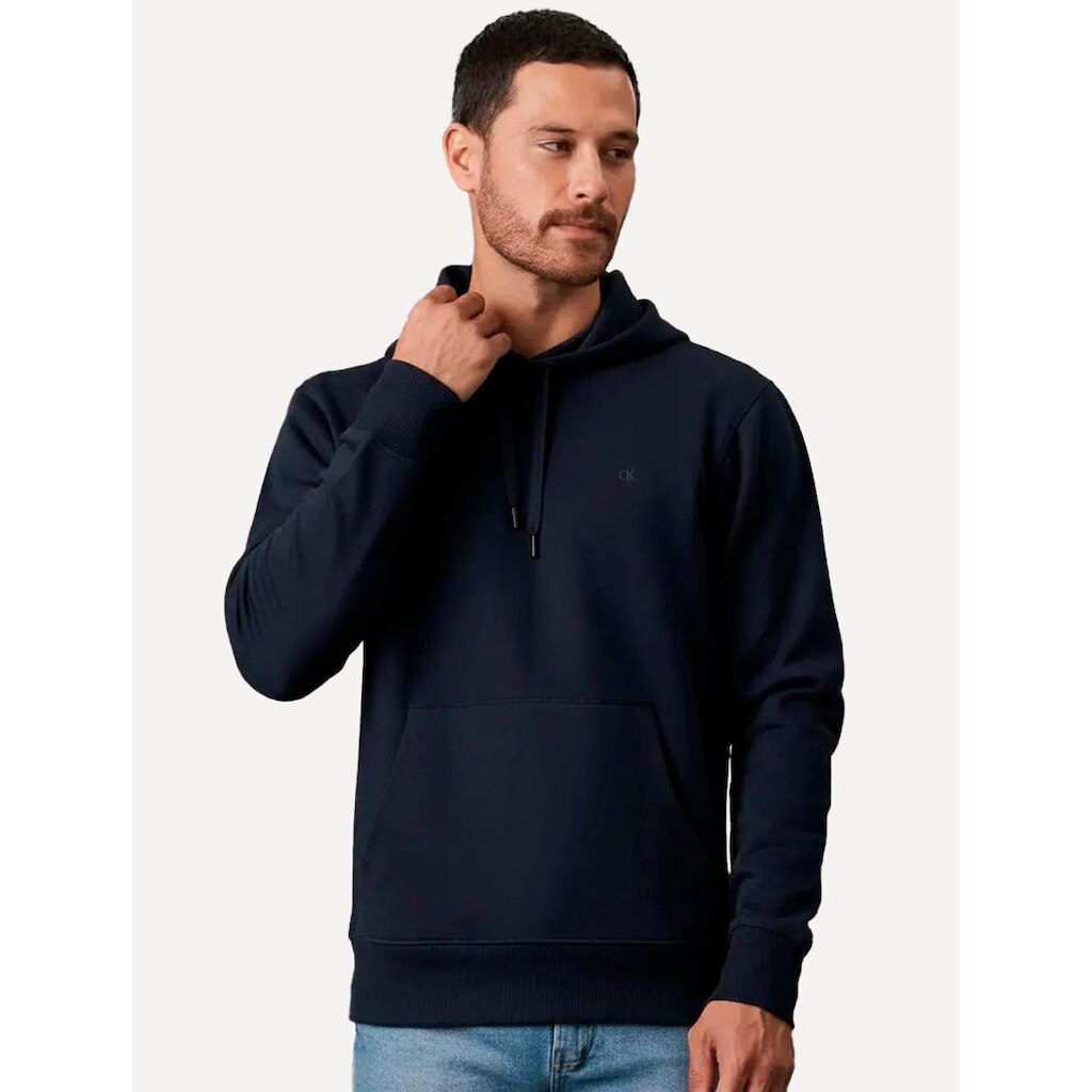 Casaco de Moletom Calvin Klein Hood CK Logo Embroidered Azul Marinho