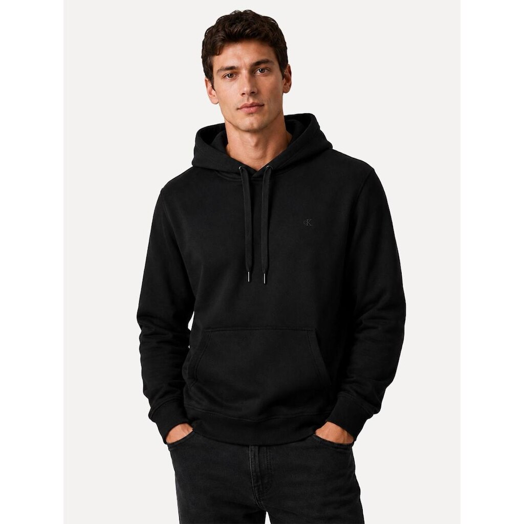 Casaco de Moletom Calvin Klein Hood Fleece CK Logo Embroidered Preto