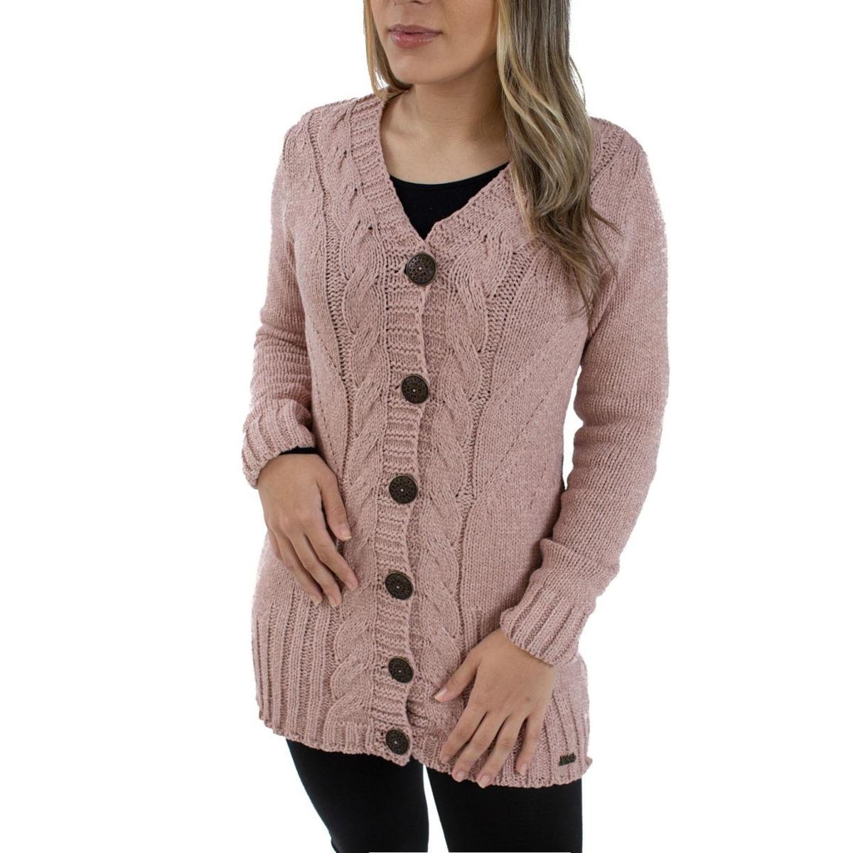 Casaco de Mousse com Gola Removível Jéssi Tricô - Rosa Menor preço em Casaco de Mousse com Gola Removível Jéssi Tricô - Rosa