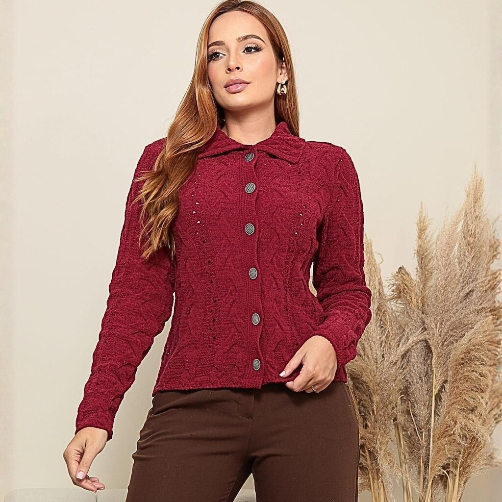 Casaco de Tricot Mousse Feminino Quentinho Inverno TR3240
