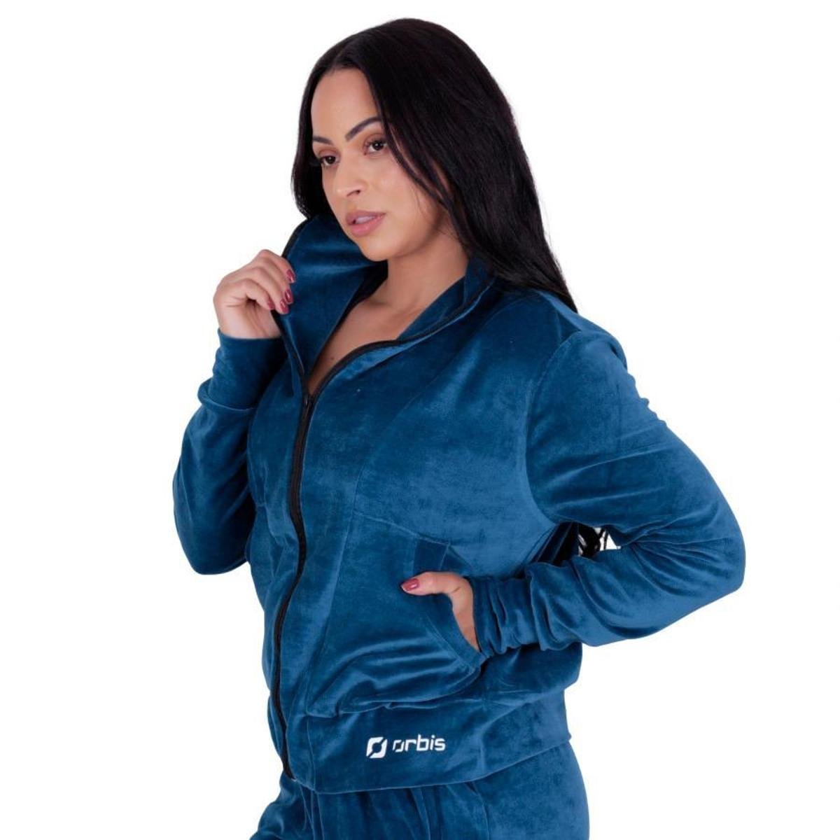 CASACO ESPORTIVO UNISSEX PLUSH GOLA ALTA BOLSOS ZIPER ORBIS - Azul Petróleo Menor preço em CASACO ESPORTIVO UNISSEX PLUSH GOLA ALTA BOLSOS ZIPER ORBIS - Azul Petróleo