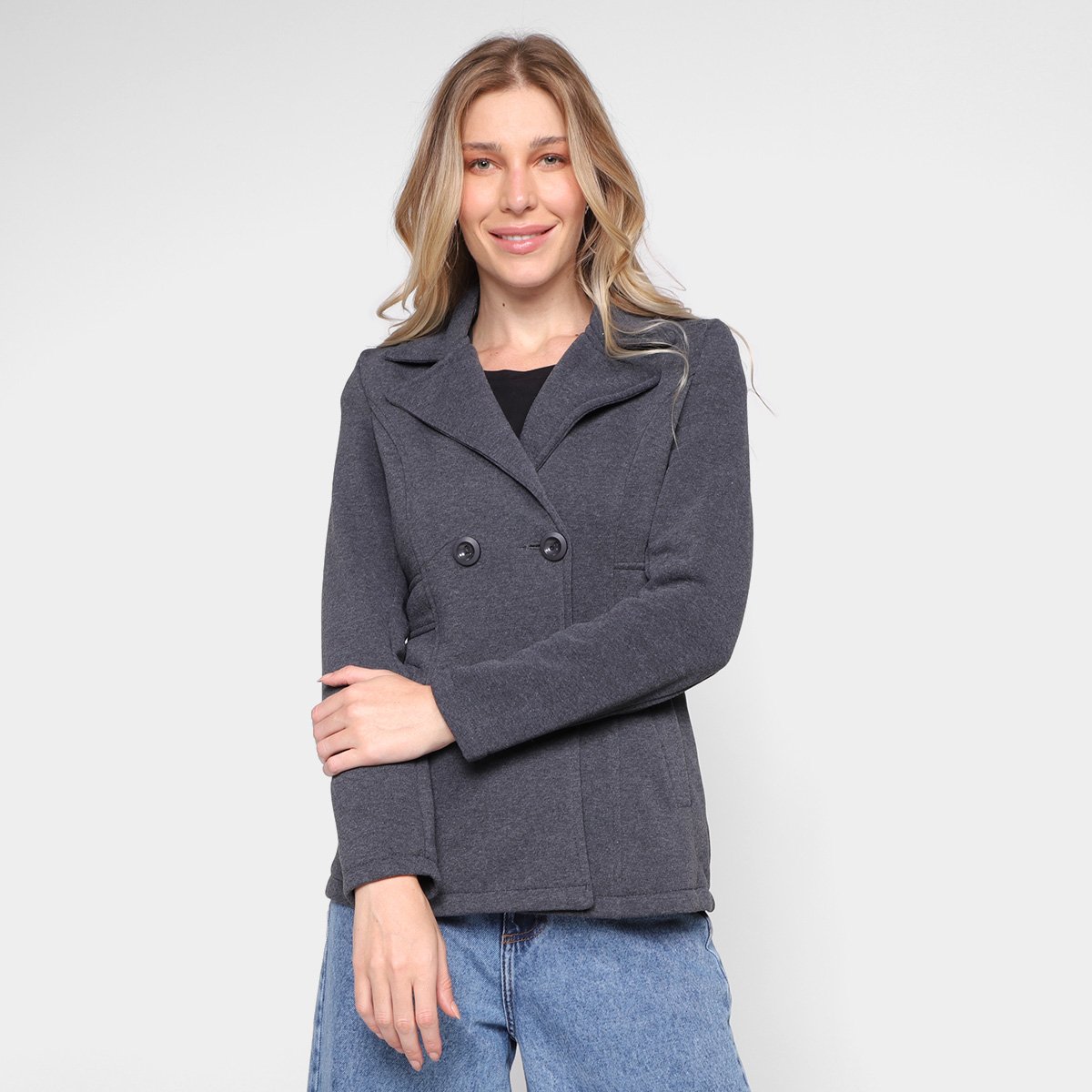 Casaco Facinelli Botões Feminino - Chumbo Menor preço em Casaco Facinelli Botões Feminino - Chumbo