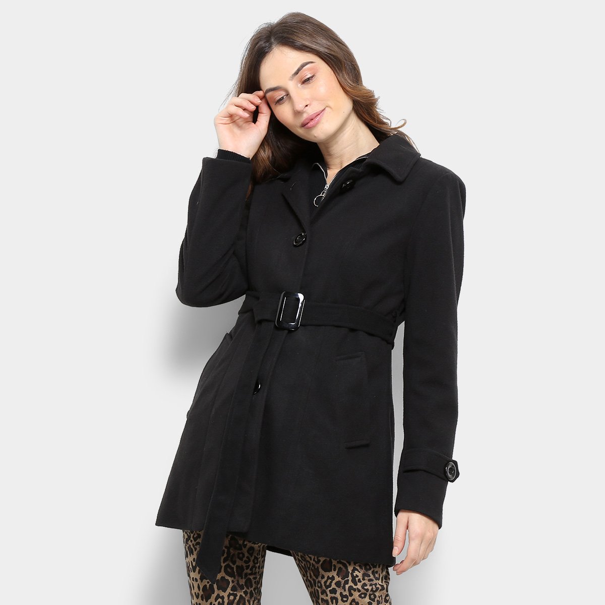 casaco de lã batido feminino preto