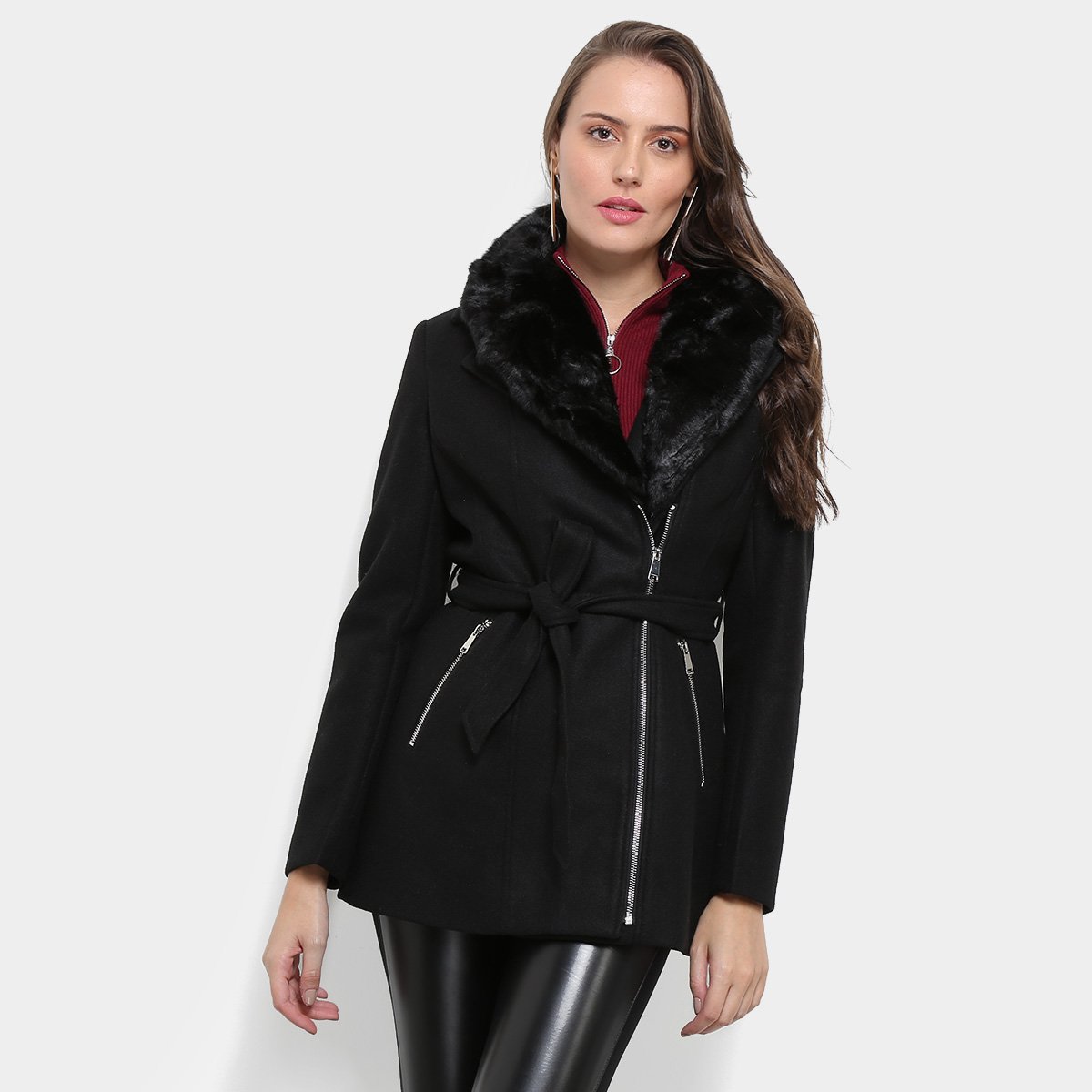 Casaco Facinelli Lã Batida Pelúcia Feminino - Preto Menor preço em Casaco Facinelli Lã Batida Pelúcia Feminino - Preto