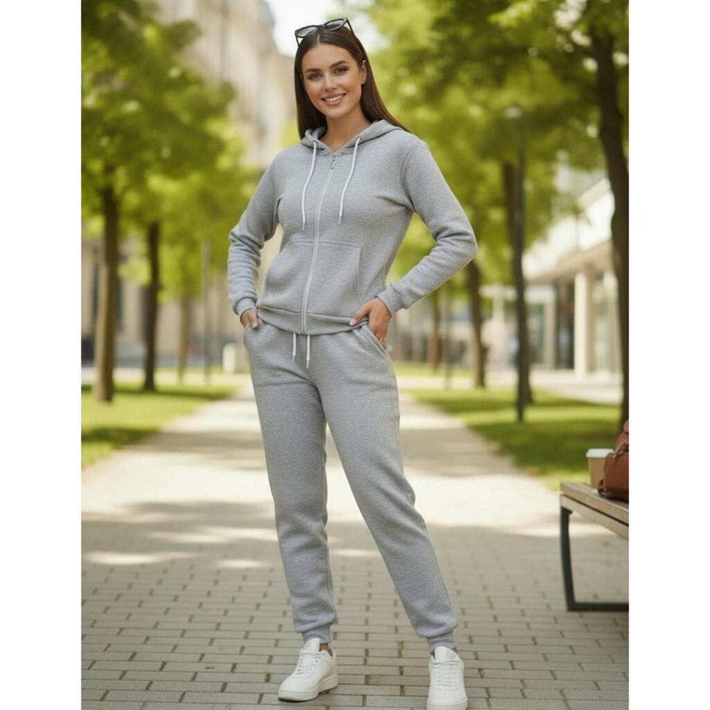 Casaco Feminino Conjunto de Moletom Flanelado Moleton Feminino Calça e Blusa Com Ziper Macio Fofinho