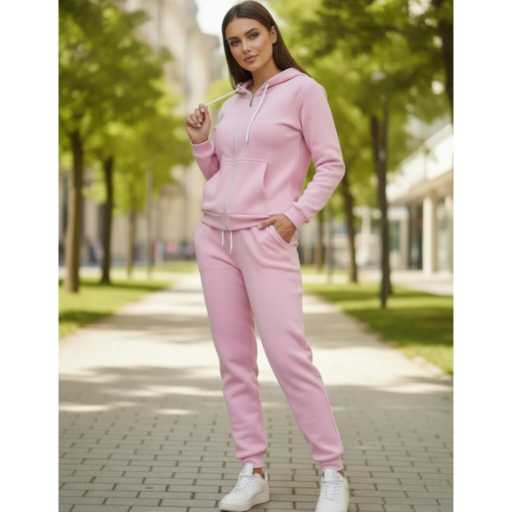 Casaco Feminino Conjunto de Moletom Flanelado Moleton Feminino Calça e Blusa Com Ziper Macio Fofinho