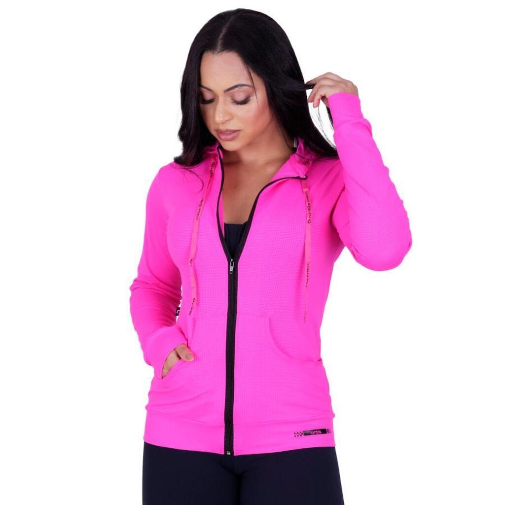 Casaco Feminino Fitness Esportivo Dry Aero Capuz e Bolso Orbis - Amarelo Neon, M