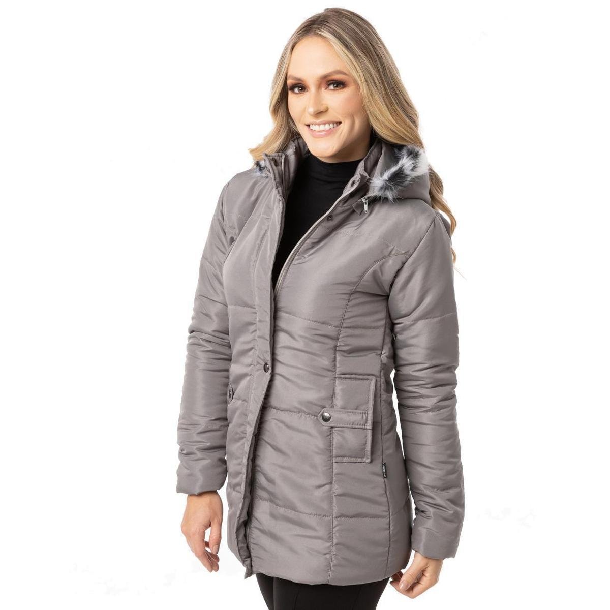 Casaco Feminino Jaqueta Sobretudo com Capuz Removível Inverno Frio