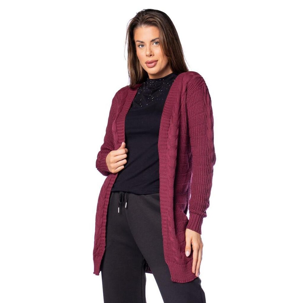 Casaco Feminino Oliveira Malhas Cardigan Alongado Vinho